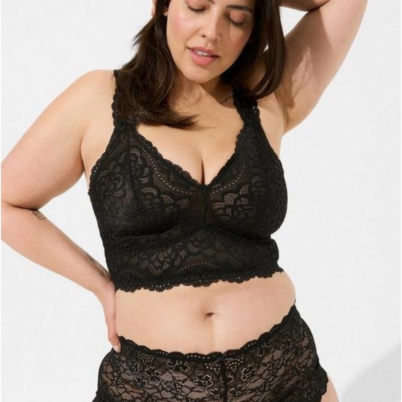 Torrid Black Unlined Solid Racerback Lace Bralette 3 - Picture 2 of 6